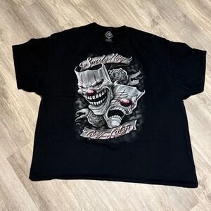 DGA Smile Now Cry Later Clown Drama Masks Graphic Tee Black 3XL